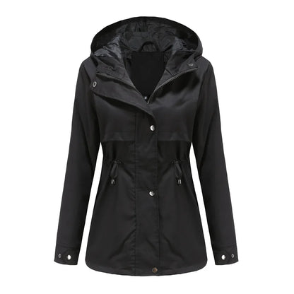 Effortless Anorak Rain Jacket for Women with Hooded Long Sleeve Drawstring Waist Casual Style