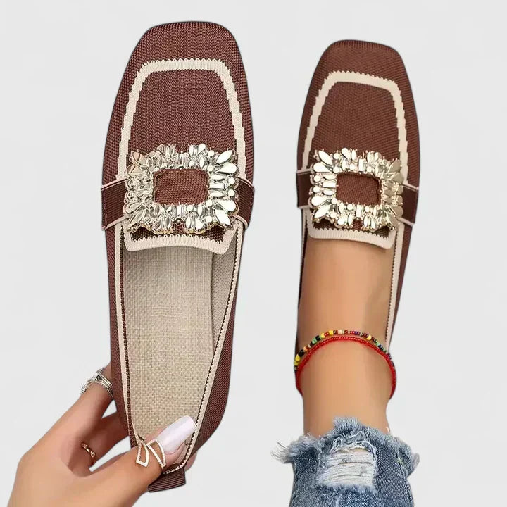 Stylish Mules for Women with Rhinestone Buckle Square Toe Slip On Style