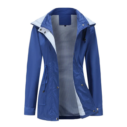 Effortless Rain Jacket for Women with Hooded Collar Long Sleeve Drawstring Waist Relaxed Style
