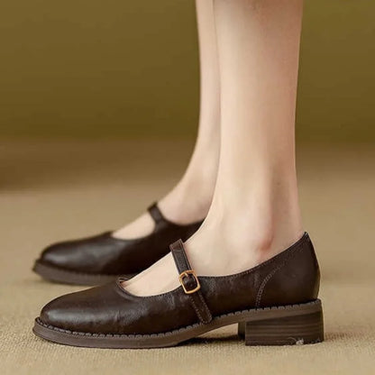 Comfortable Mary Jane Shoes for Women with Buckle Strap Round Toe Flat Style