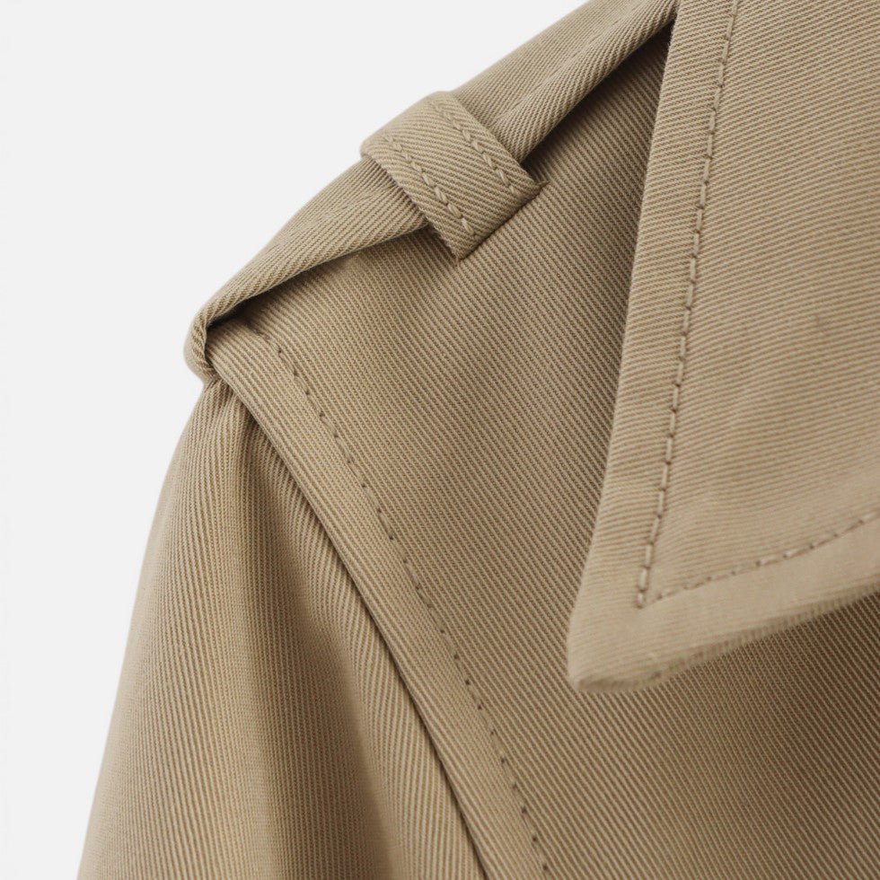 Elegant Cropped Trench Jacket for Women with Notch Lapel Long Sleeve Double Breasted Belted Cuff Style