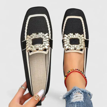 Stylish Mules for Women with Rhinestone Buckle Square Toe Slip On Style