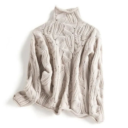 Comfortable Cable Knit Sweater for Women with High Neck Long Sleeve Relaxed Oversized Style