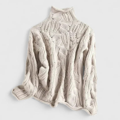 Comfortable Cable Knit Sweatshirt for Women with Turtleneck Long Sleeve Oversized Relaxed Style