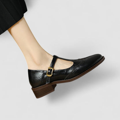 Comfortable Mary Jane Shoes for Women with Round Toe T Strap Brogue Buckle Flat Style