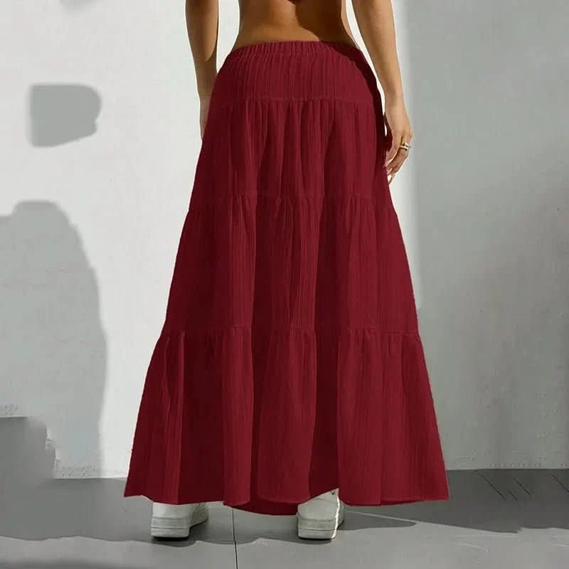 Effortless Tiered Maxi Skirt for Women with Elastic Drawstring Waist Ruffle Hem Bohemian Style