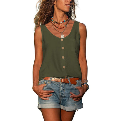 Effortless Linen Button Front Tank Top for Women with V Neck Sleeveless Relaxed Casual Style