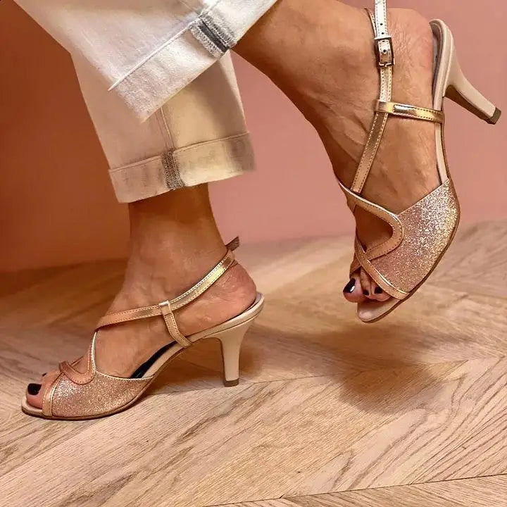 Comfortable Gold Slip On Shoes for Women with Round Toe Cushioned Footbed Casual Style