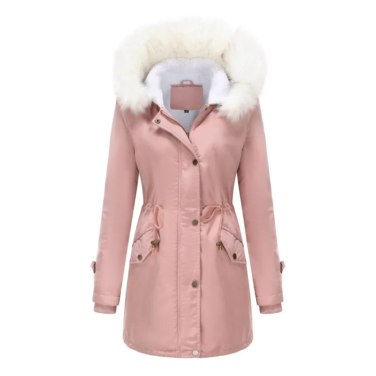 Cozy Faux Fur Trim Parka Jacket for Women with Hooded Long Sleeve Drawstring Waist Relaxed Style