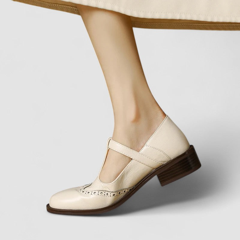 Comfortable Mary Jane Shoes for Women with Round Toe T Strap Brogue Buckle Flat Style