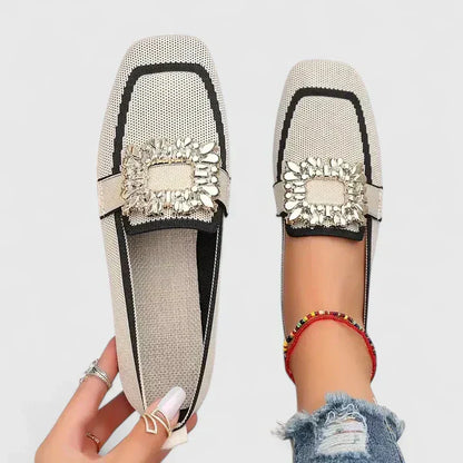 Stylish Mules for Women with Rhinestone Buckle Square Toe Slip On Style