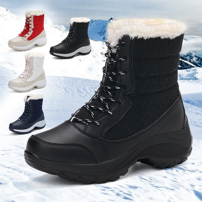 Cozy Women's Snow Boots with Faux Fur Trim Lace Up Waterproof Ankle Style