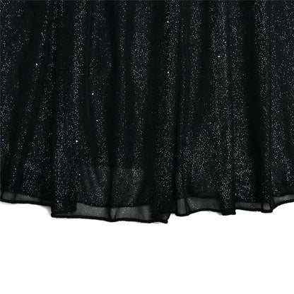 Elegant Glitter Gold Dress for Women with Strapless Ruched Bodice Bow Back Fit Flare Style