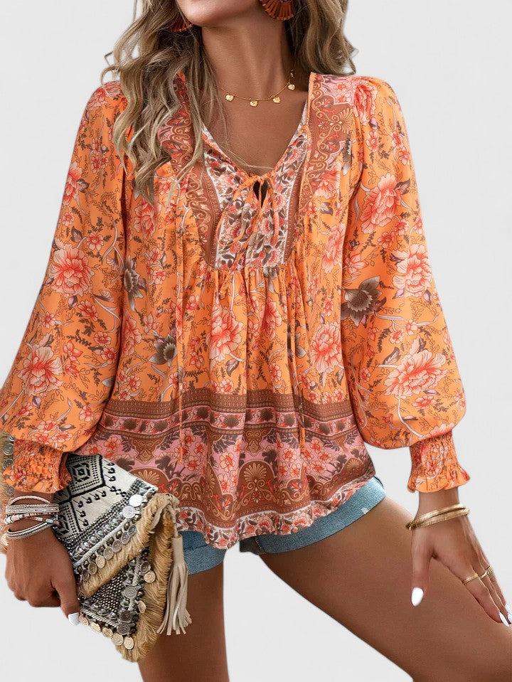 Ivy | Dreamy Floral Long Sleeve Boho Peasant Top