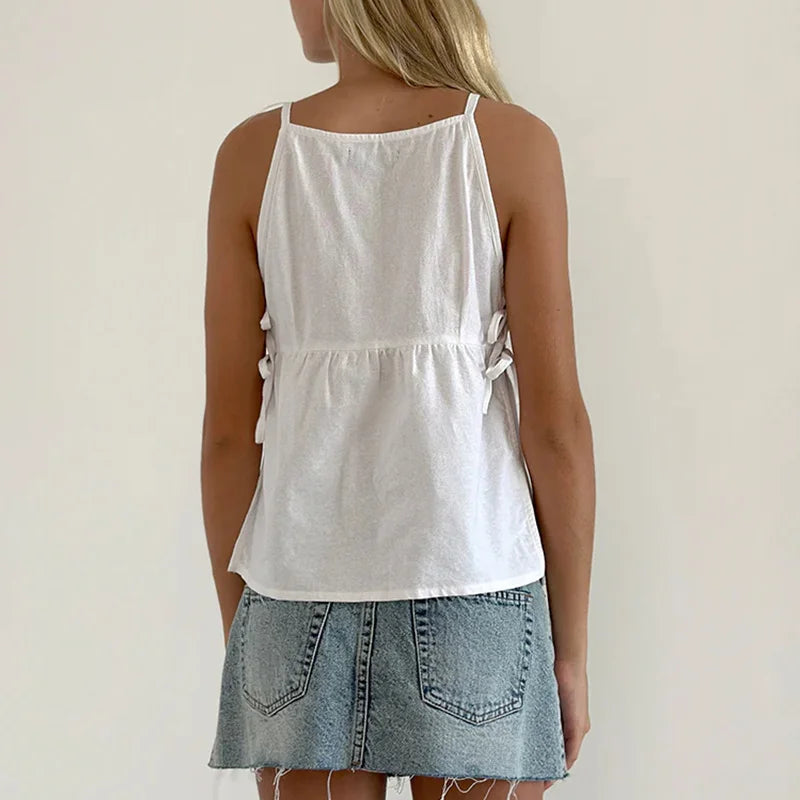 Effortless Plaid Tank Top for Women with High Neck Sleeveless Tie Side Peplum Casual Style