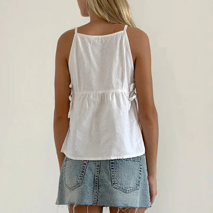 Effortless Plaid Tank Top for Women with High Neck Sleeveless Tie Side Peplum Casual Style