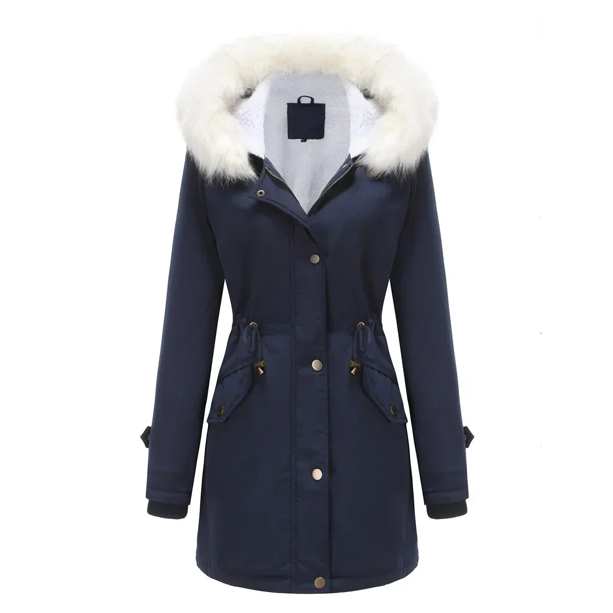 Cozy Faux Fur Trim Parka Jacket for Women with Hooded Long Sleeve Drawstring Waist Relaxed Style