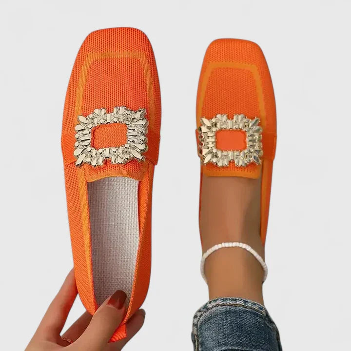 Stylish Mules for Women with Rhinestone Buckle Square Toe Slip On Style