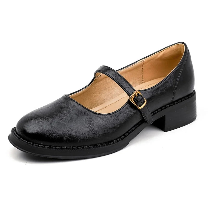 Comfortable Mary Jane Shoes for Women with Buckle Strap Round Toe Flat Style