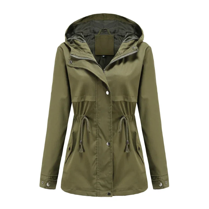Effortless Anorak Rain Jacket for Women with Hooded Long Sleeve Drawstring Waist Casual Style