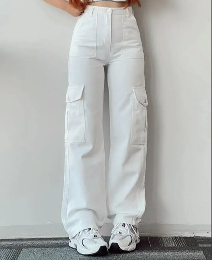 Effortless Wide Leg Cargo Pants for Women with High Waist Flap Pocket Relaxed Style