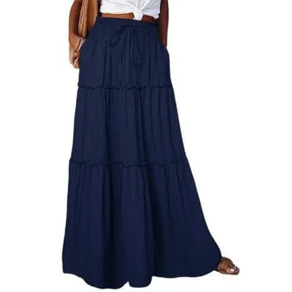 Effortless Tiered Maxi Skirt for Women with High Waist Drawstring Flowing Bohemian Style