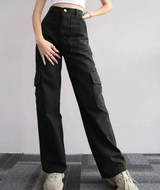 Effortless Wide Leg Cargo Pants for Women with High Waist Flap Pocket Relaxed Style
