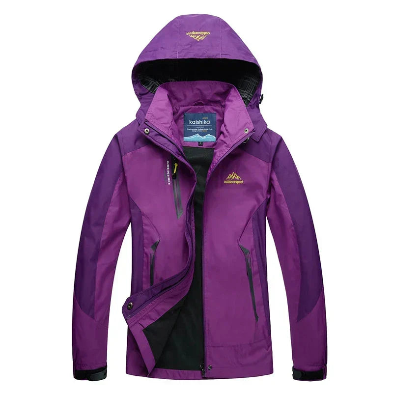 Stylish Ski Jacket for Women with Hooded Collar Long Sleeve Zip Up Colorblock Outdoor Style