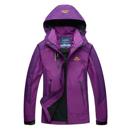 Stylish Ski Jacket for Women with Hooded Collar Long Sleeve Zip Up Colorblock Outdoor Style