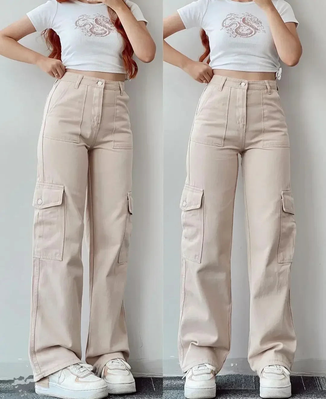 Effortless Wide Leg Cargo Pants for Women with High Waist Flap Pocket Relaxed Style