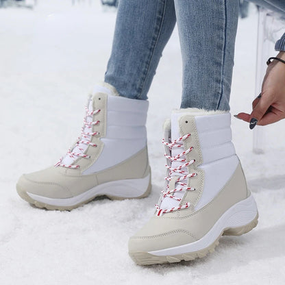 Cozy Women's Snow Boots with Faux Fur Trim Lace Up Waterproof Ankle Style