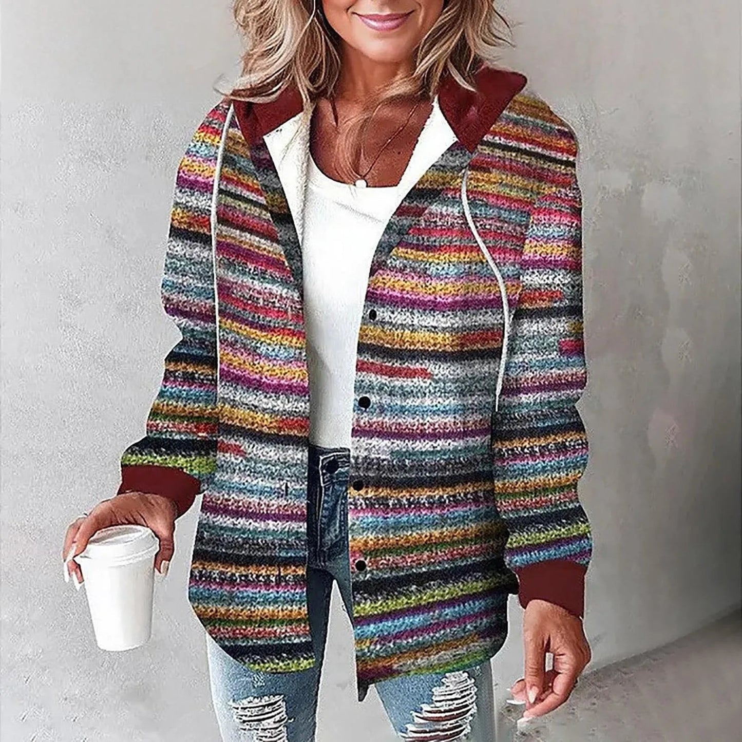 Effortless Plaid Flannel Jacket for Women with Hooded Button Front Sherpa Lined Casual Style