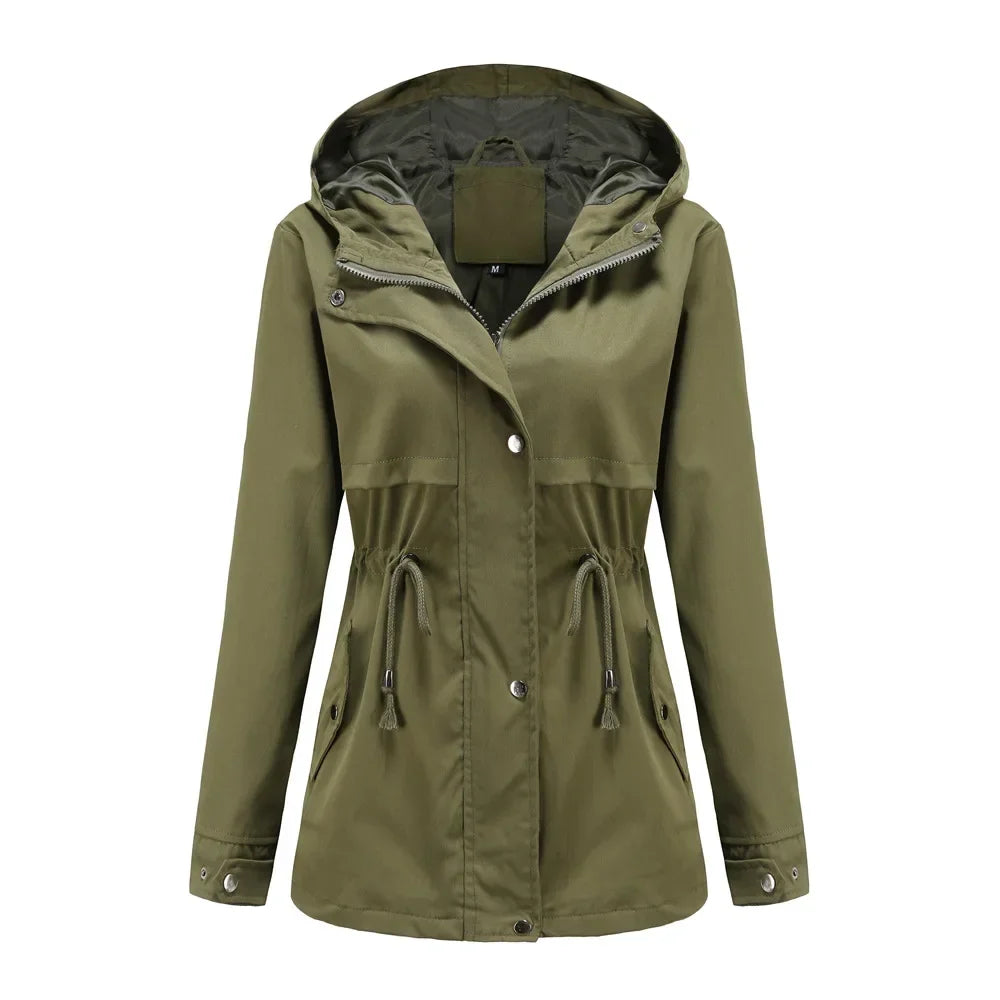Effortless Anorak Rain Jacket for Women with Hooded Long Sleeve Drawstring Waist Casual Style