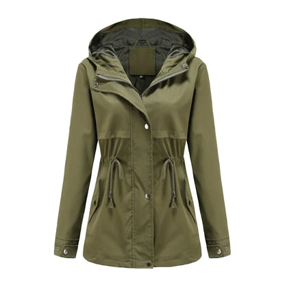 Effortless Anorak Rain Jacket for Women with Hooded Long Sleeve Drawstring Waist Casual Style