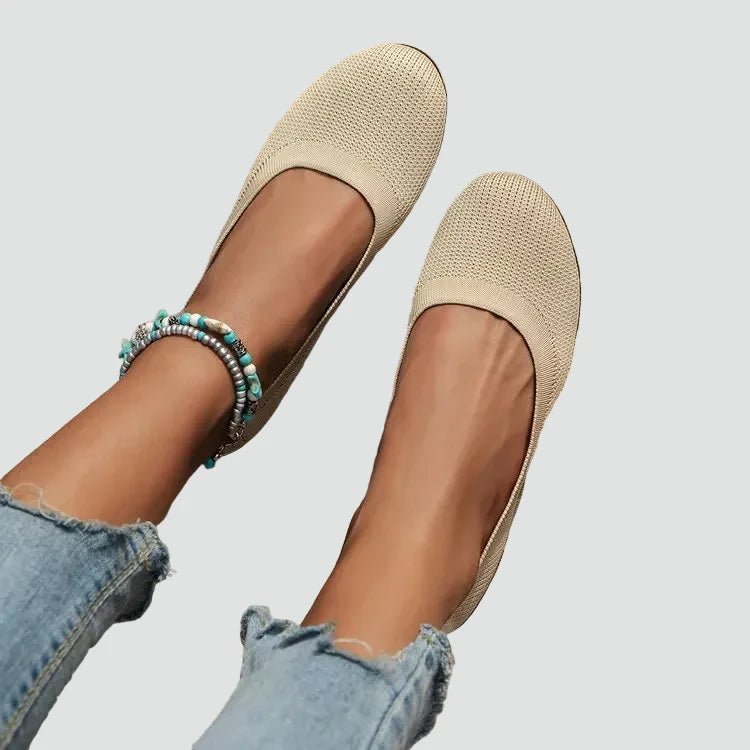 Comfortable Ballet Flats for Women with Round Toe Knit Slip On Soft Orthopedic Style