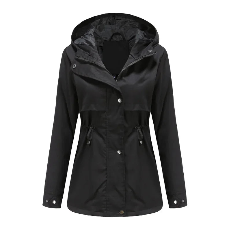 Effortless Anorak Rain Jacket for Women with Hooded Long Sleeve Drawstring Waist Casual Style