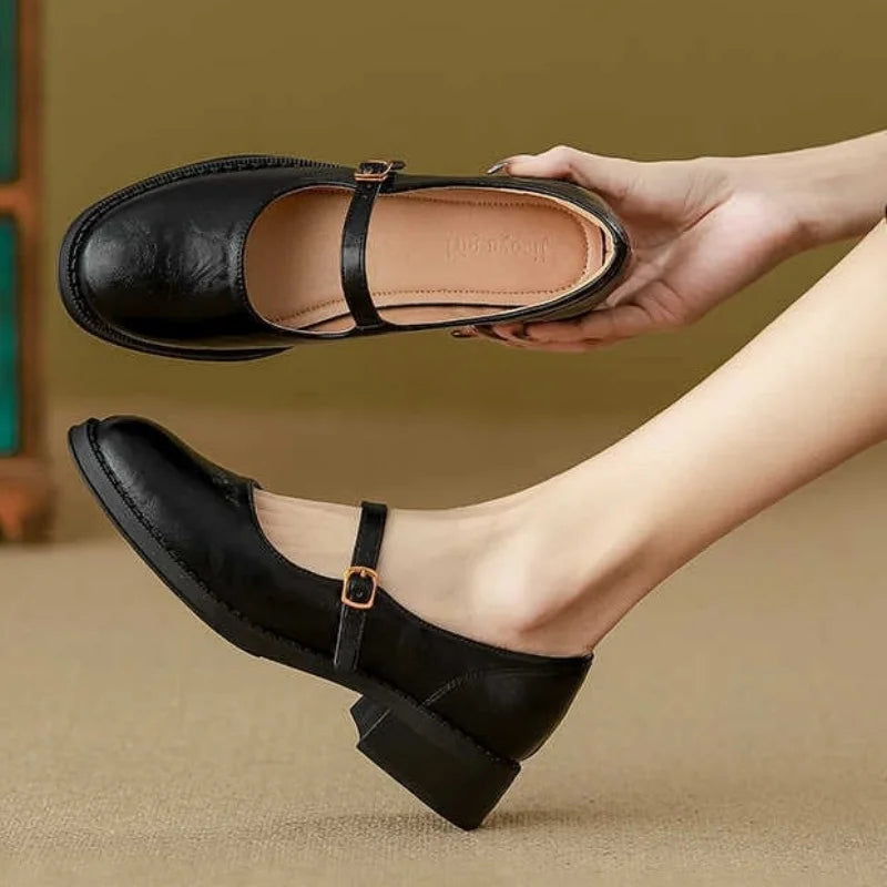 Comfortable Mary Jane Shoes for Women with Buckle Strap Round Toe Flat Style