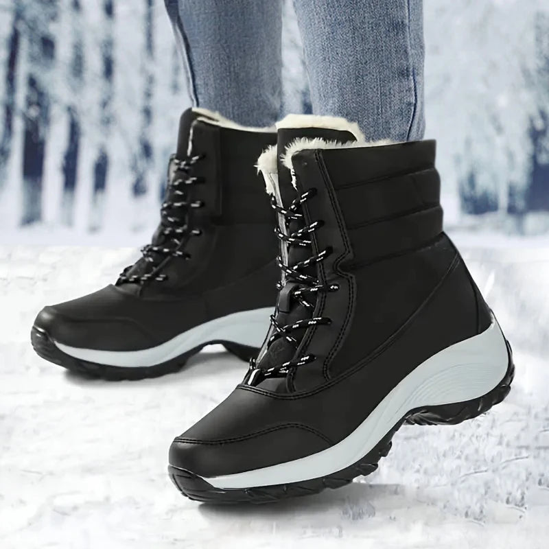 Cozy Women's Snow Boots with Faux Fur Trim Lace Up Waterproof Ankle Style