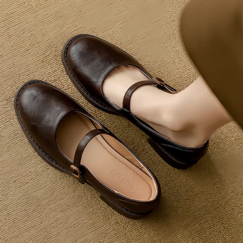 Comfortable Mary Jane Shoes for Women with Buckle Strap Round Toe Flat Style