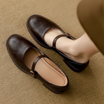 Comfortable Mary Jane Shoes for Women with Buckle Strap Round Toe Flat Style
