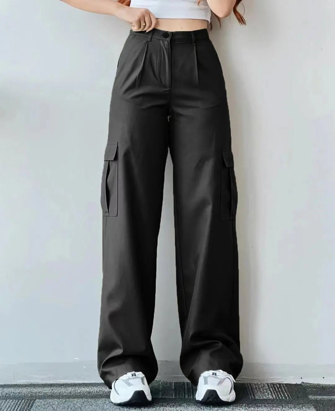 Effortless Wide Leg Cargo Pants for Women with High Waist Pleated Flap Pocket Relaxed Casual Style