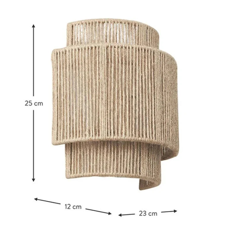 Rattan Wall Lamp Handwoven Boho Drum Shade Natural Indoor Bedside Sconce Wall Light