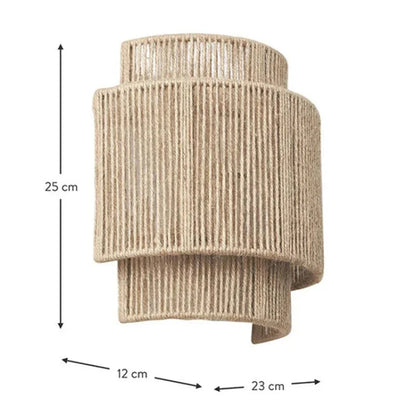 Rattan Wall Lamp Handwoven Boho Drum Shade Natural Indoor Bedside Sconce Wall Light