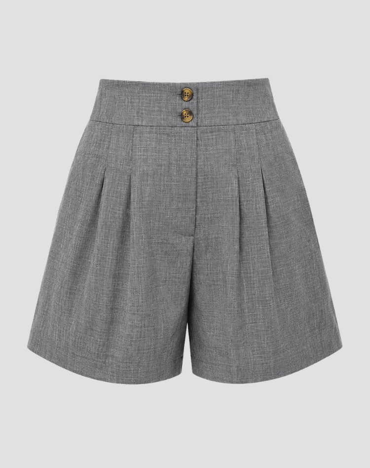 Effortless Linen Bermuda Shorts for Women with High Waist Button Front Pleated Wide Leg Casual Style