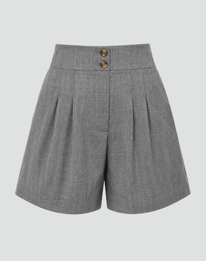 Effortless Linen Bermuda Shorts for Women with High Waist Button Front Pleated Wide Leg Casual Style