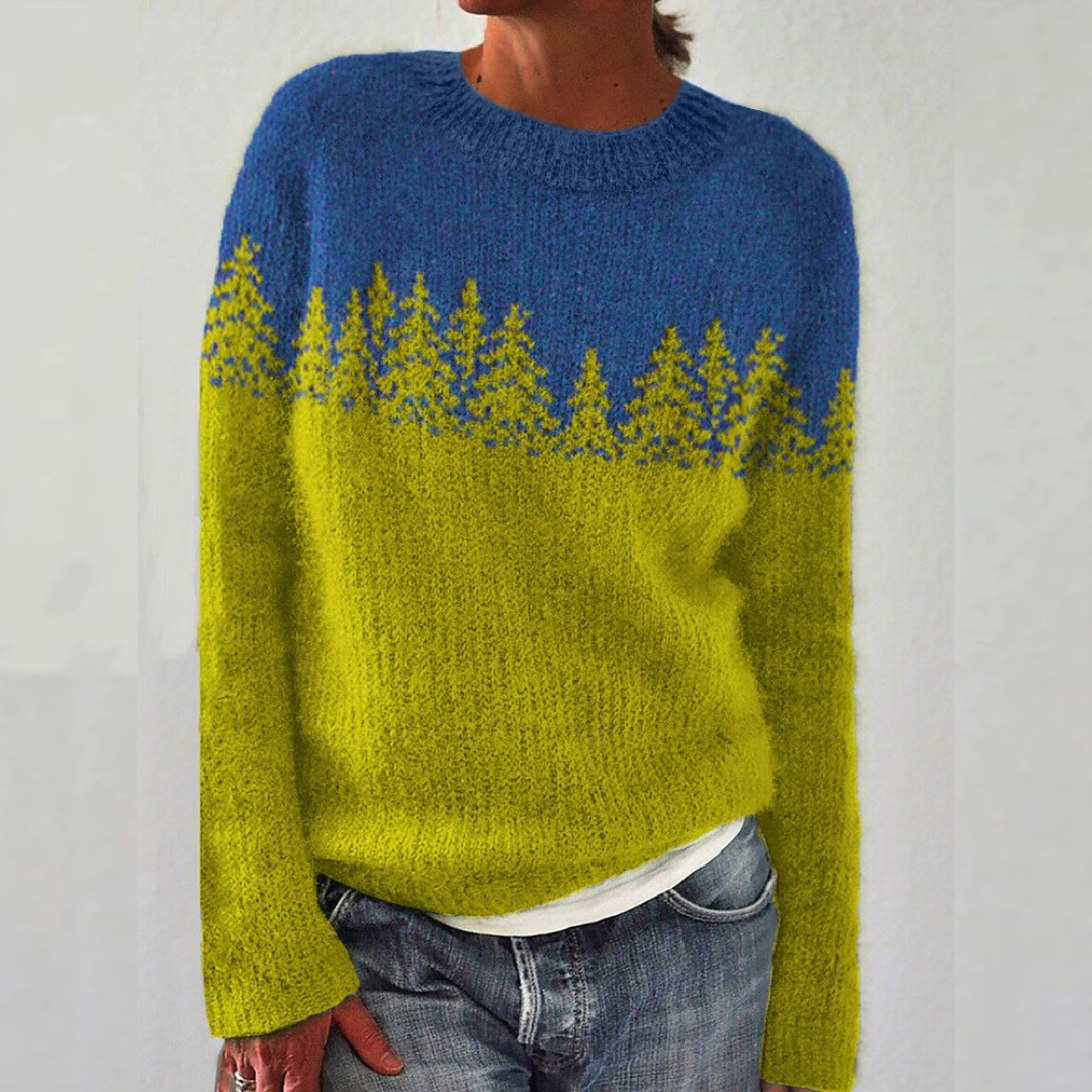 Comfortable Fair Isle Sweater for Women with Crew Neck Long Sleeve Relaxed Oversized Knit Style
