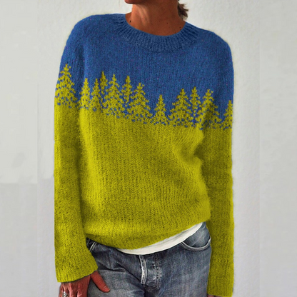 Comfortable Fair Isle Sweater for Women with Crew Neck Long Sleeve Relaxed Oversized Knit Style