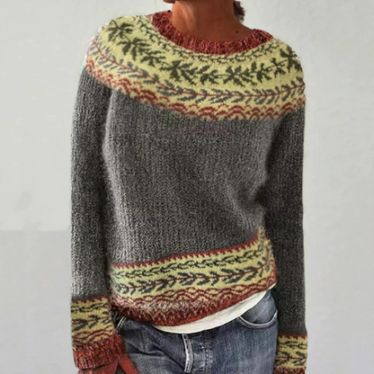 Comfortable Fair Isle Sweater for Women with Crew Neck Long Sleeve Relaxed Oversized Knit Style