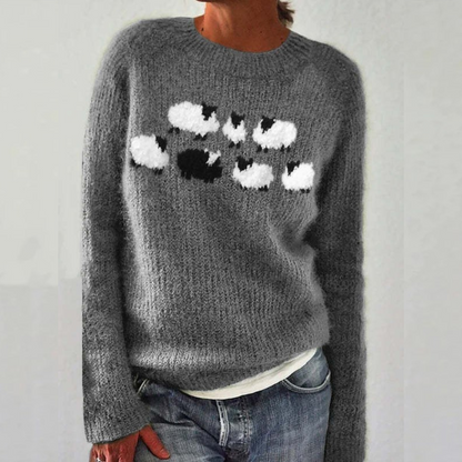 Comfortable Fair Isle Sweater for Women with Crew Neck Long Sleeve Relaxed Oversized Knit Style