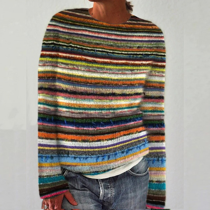 Comfortable Fair Isle Sweater for Women with Crew Neck Long Sleeve Relaxed Oversized Knit Style